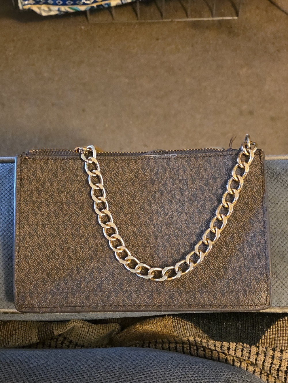 MICHAEL Kors Brown Monogram Chain Crossbody Clutch
